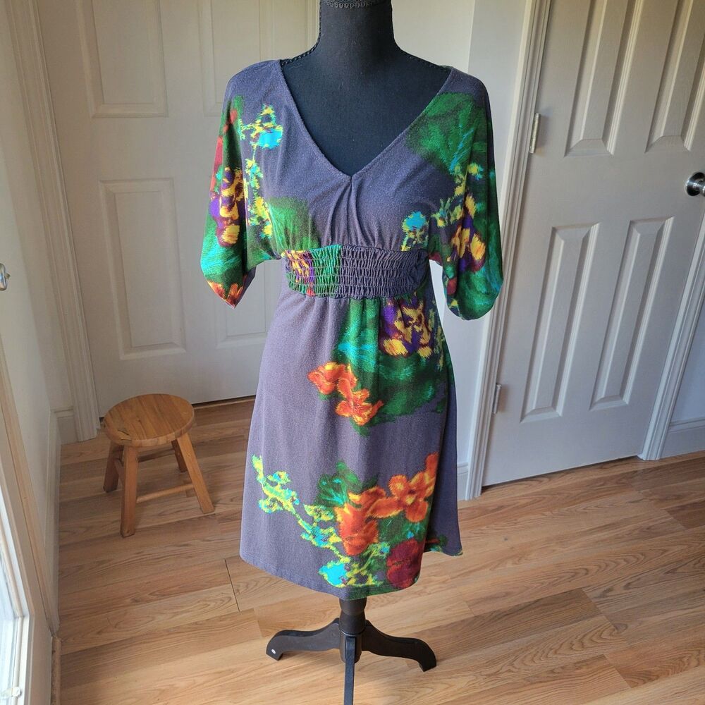 Julie's Closet Floral Smocked Waist V-Neck Midi Dress Size S